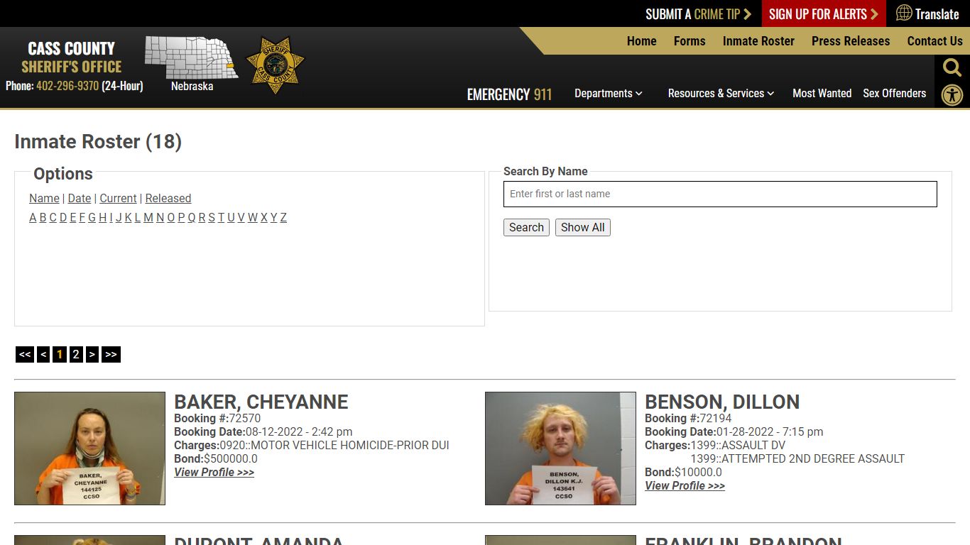 Inmate Roster - Current Inmates - Cass County NE Sheriff's Office
